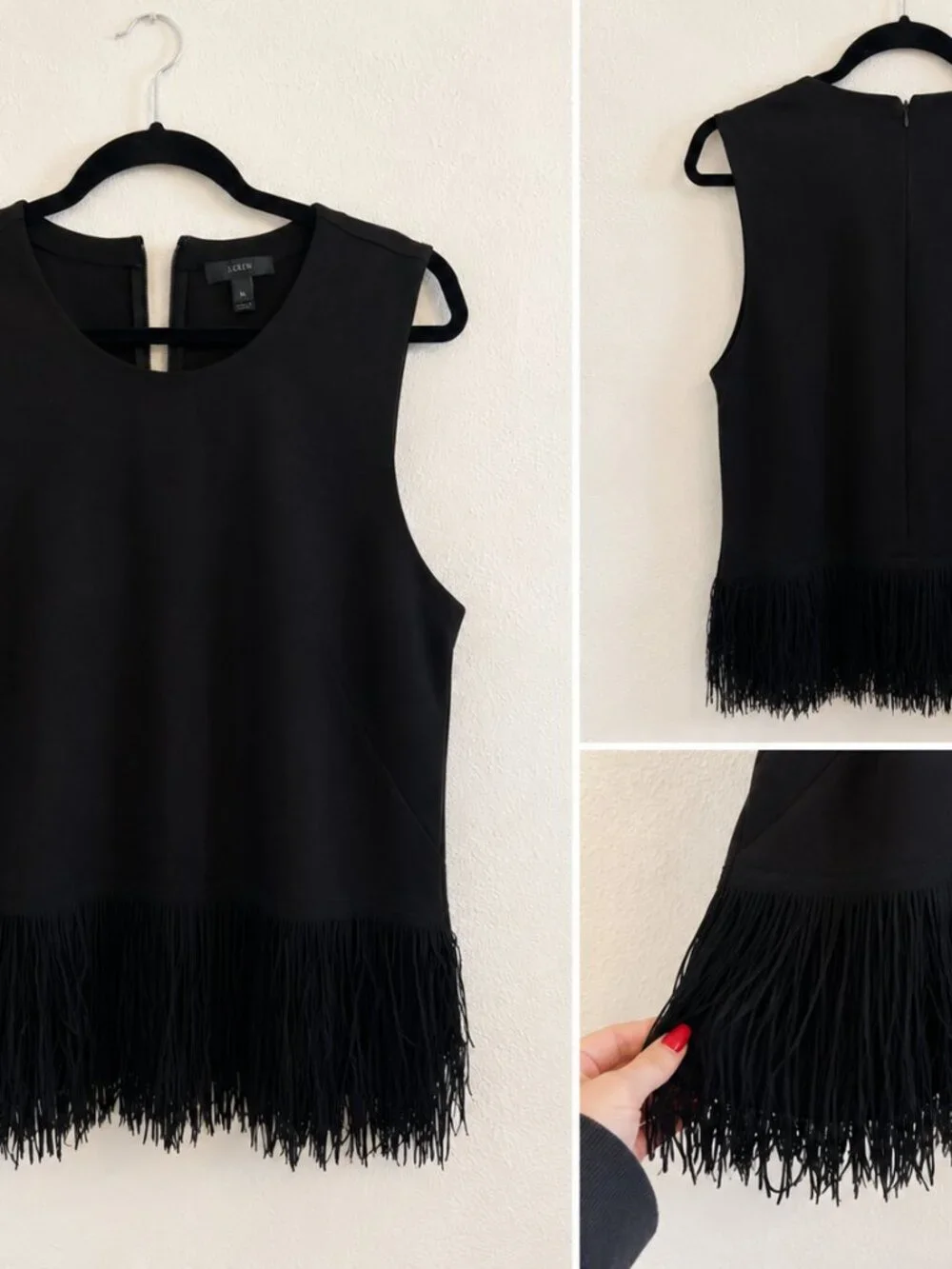 J.Crew Black Ponte Fringe Hem Tank Top | Size XL | Party Top